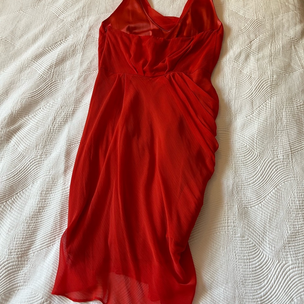 Max & Cleo Red Asymmetrical Chiffon Slip Dress